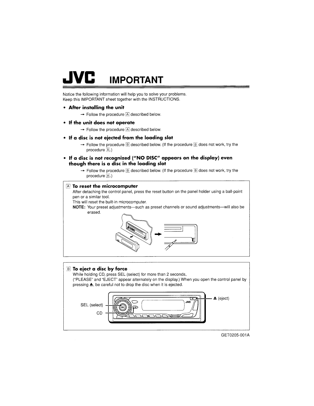 JVC KD-AR400 manual 