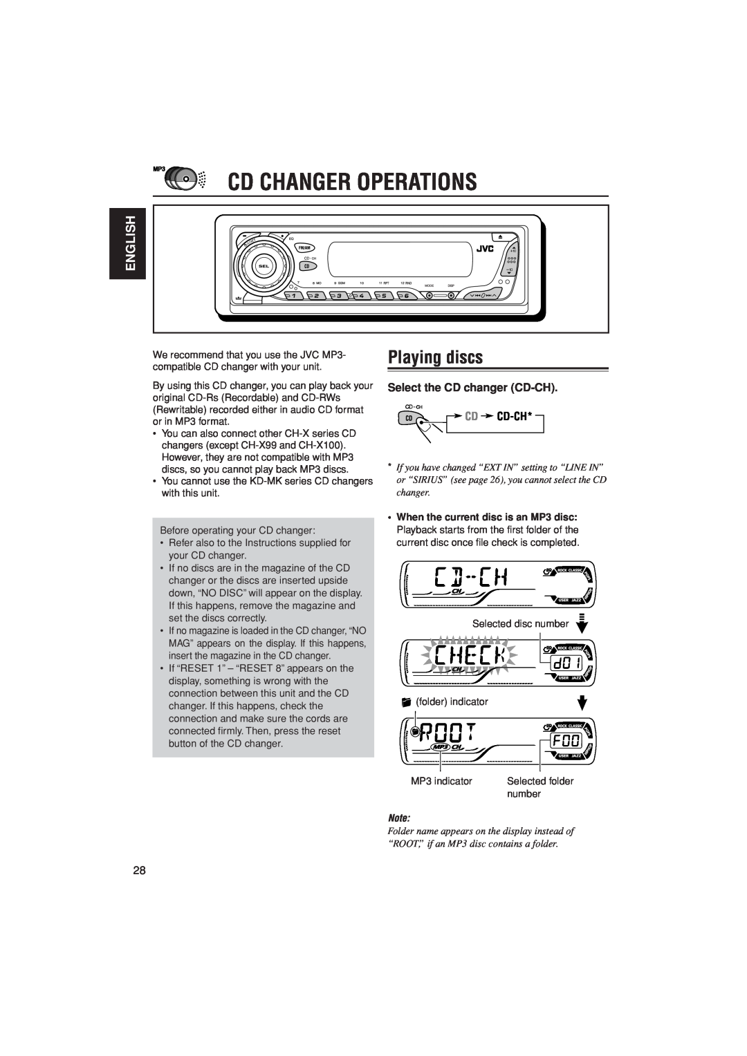 JVC KD-AR400 manual Cd Changer Operations, Playing discs, Cd Cd-Ch, English 