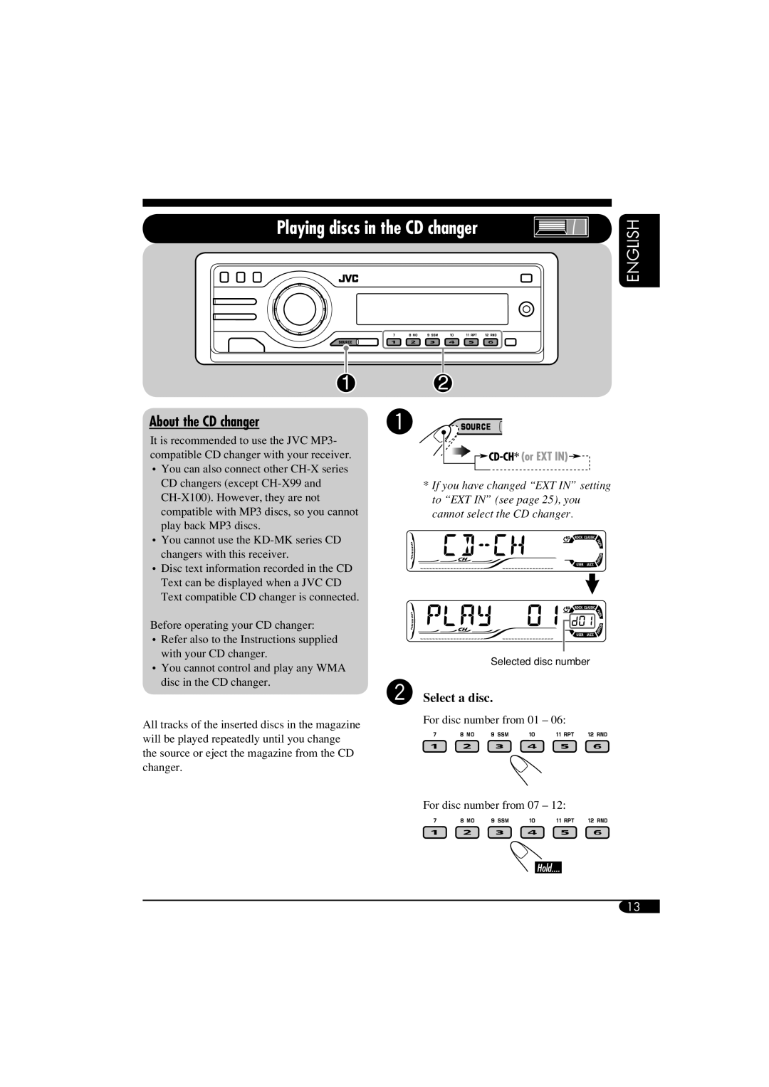 JVC KD-G510, KD-AR560 manual Playing discs in the CD changer, About the CD changer 