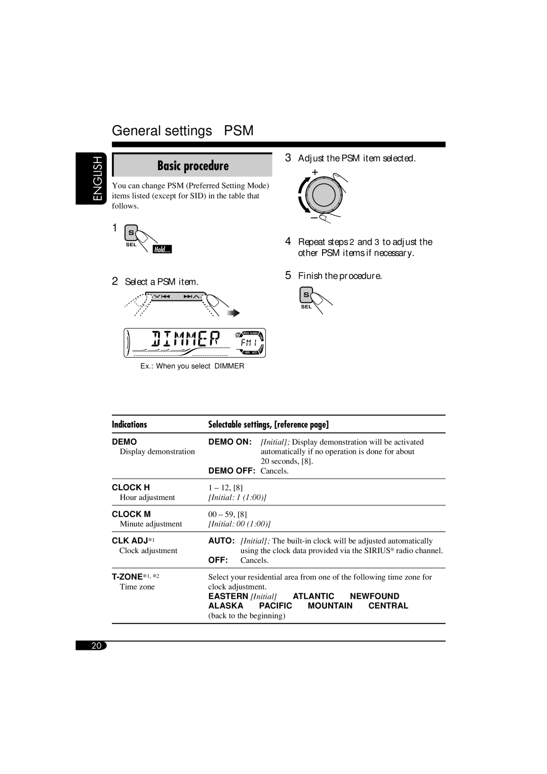 JVC KD-AR560, KD-G510 manual General settings PSM, Basic procedure 