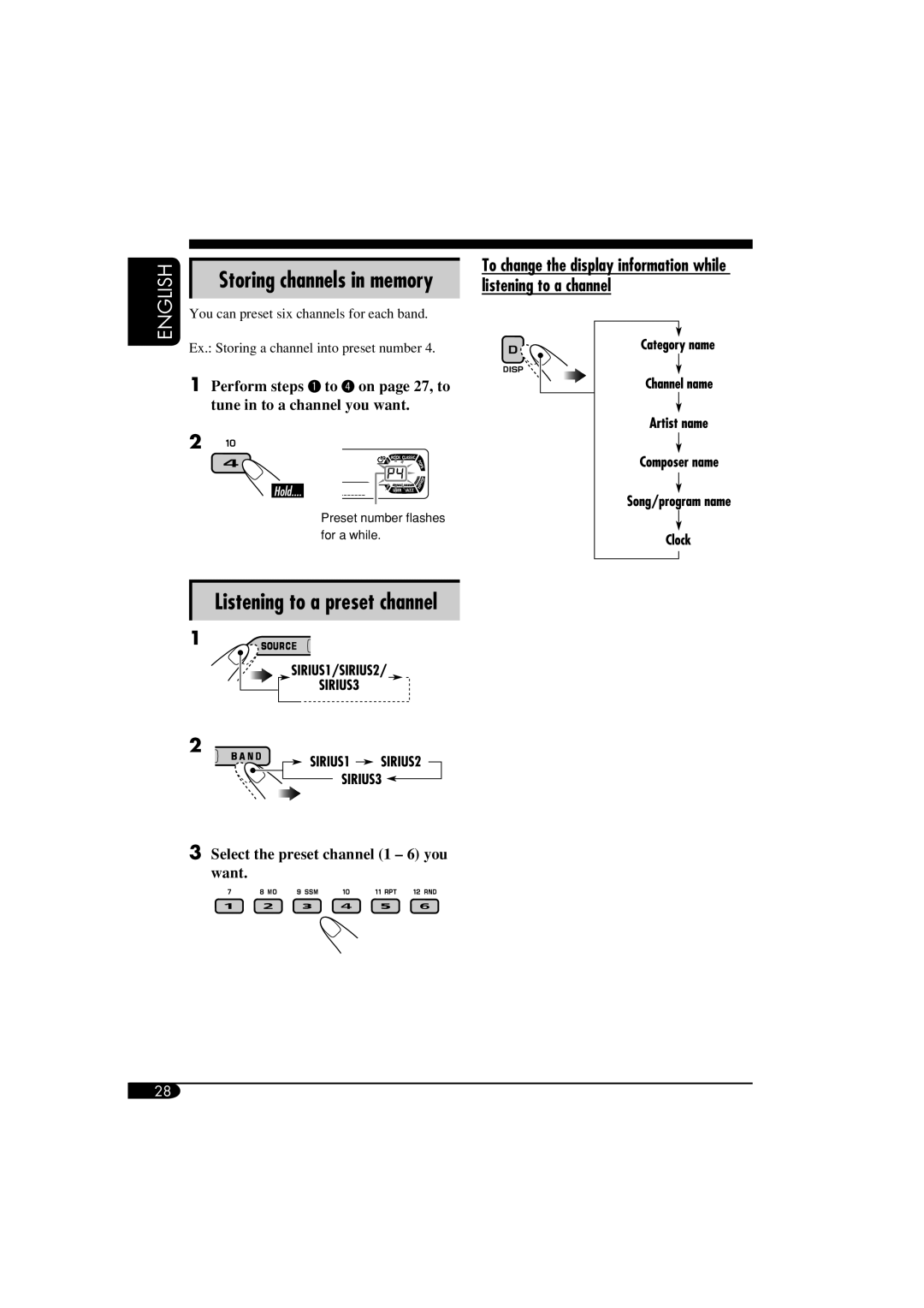 JVC KD-AR560, KD-G510 manual Listening to a preset channel, Storing channels in memory 