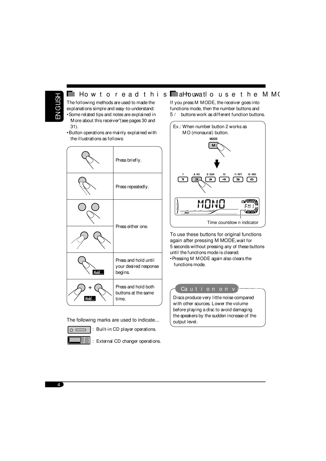 JVC KD-AR560, KD-G510 How to read this manual, How to use the M Mode button 