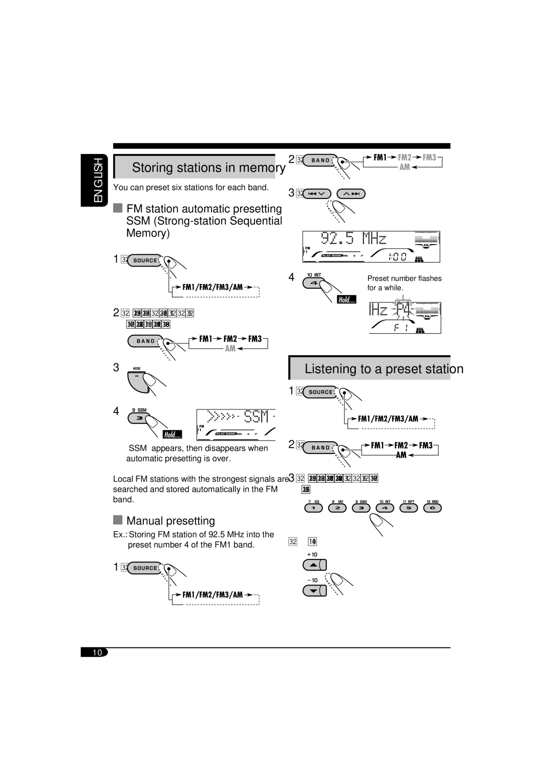 JVC KD-AR760, KD-G710 manual SSM Strong-station Sequential Memory, Manual presetting, Listening to a preset station 