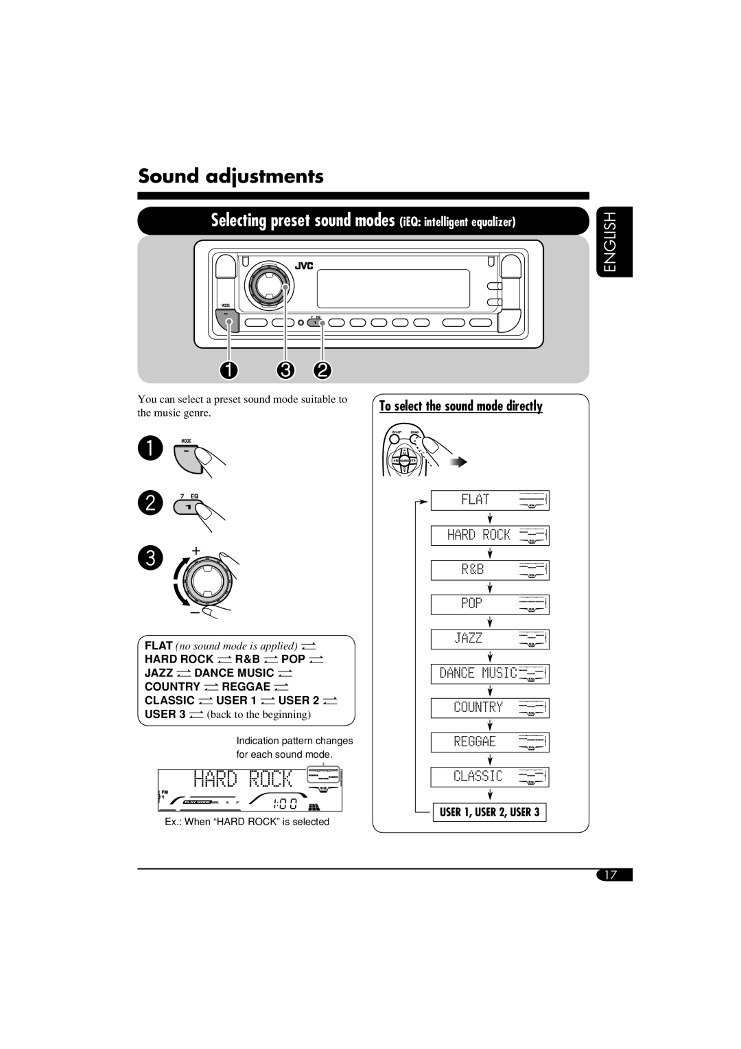 JVC KD-G710, KD-AR760 manual Sound adjustments, To select the sound mode directly 