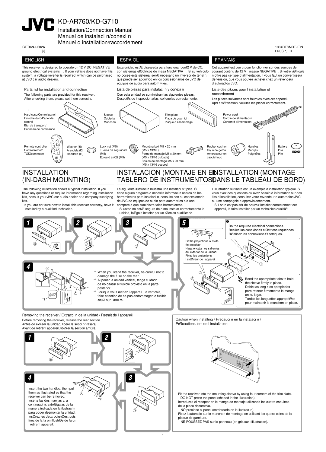 JVC manual KD-AR760/KD-G710, Liste des pièces pour l’installation et raccordement 