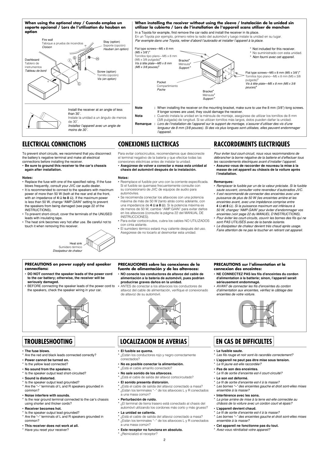 JVC KD-AR760, KD-G710 manual Precautions on power supply and speaker connections 