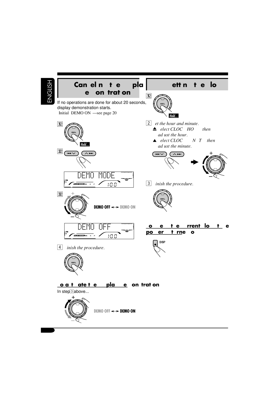 JVC KD-AR760, KD-G710 manual Setting the clock, To activate the display demonstration, Canceling the display, Demonstrations 