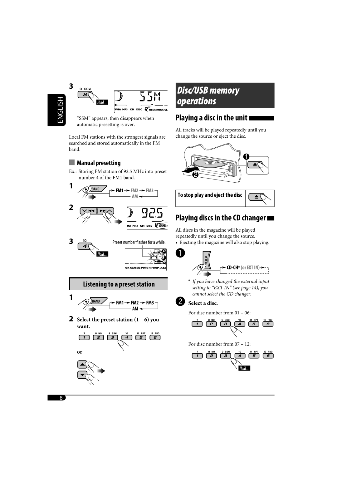 JVC KD-AR770, KD-G720 manual Disc/USB memory operations 