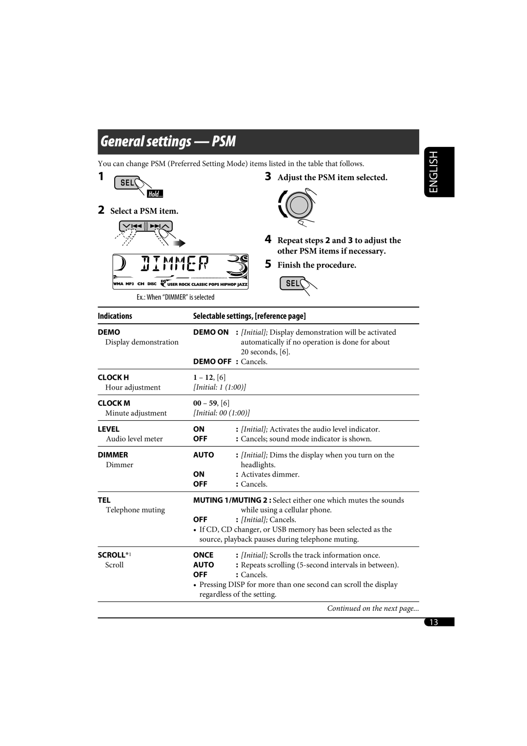 JVC KD-G720, KD-AR770 manual General settings PSM 