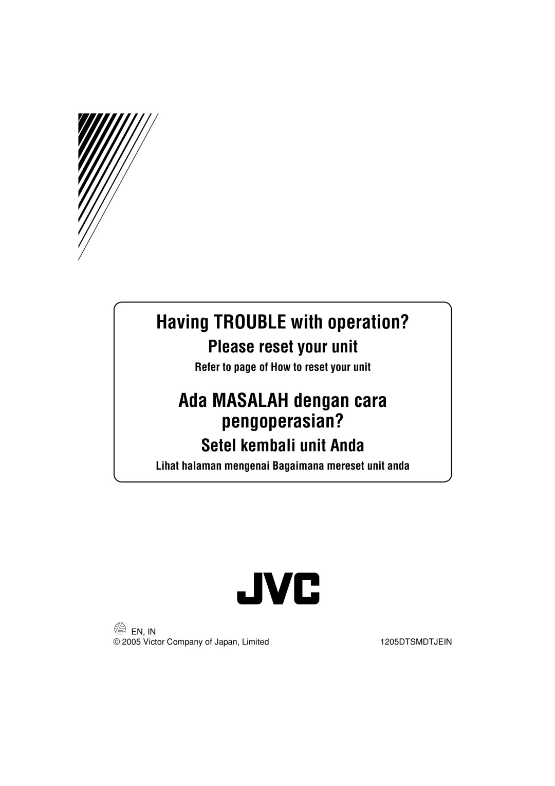 JVC KD-AR770, KD-G720 manual Ada Masalah dengan cara Pengoperasian? 