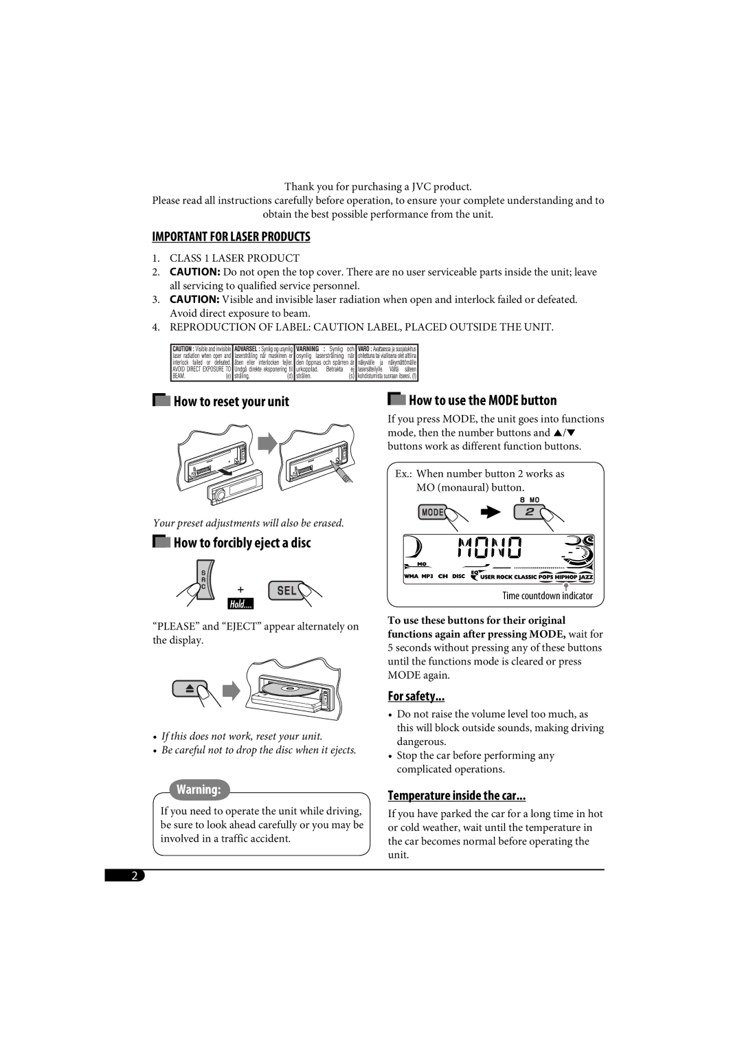 JVC KD-AR770, KD-G720 manual How to reset your unit 