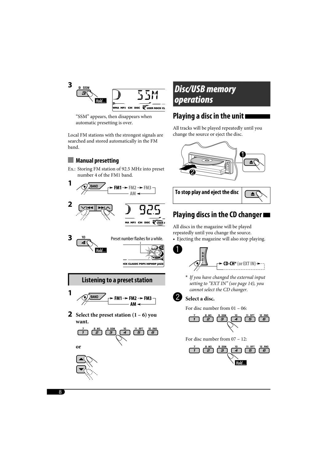 JVC KD-AR770, KD-G720 manual Manual presetting, Playing discs in the CD changer 