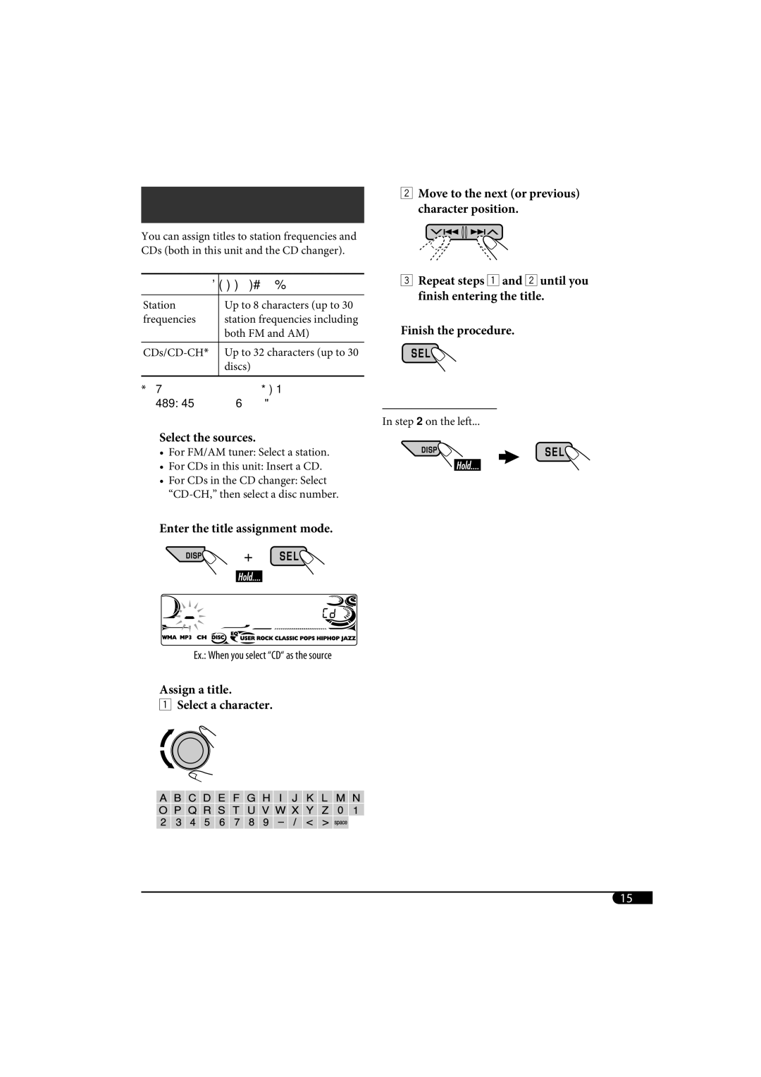 JVC KD-G720, KD-AR770 manual Move to the next or previous character position 