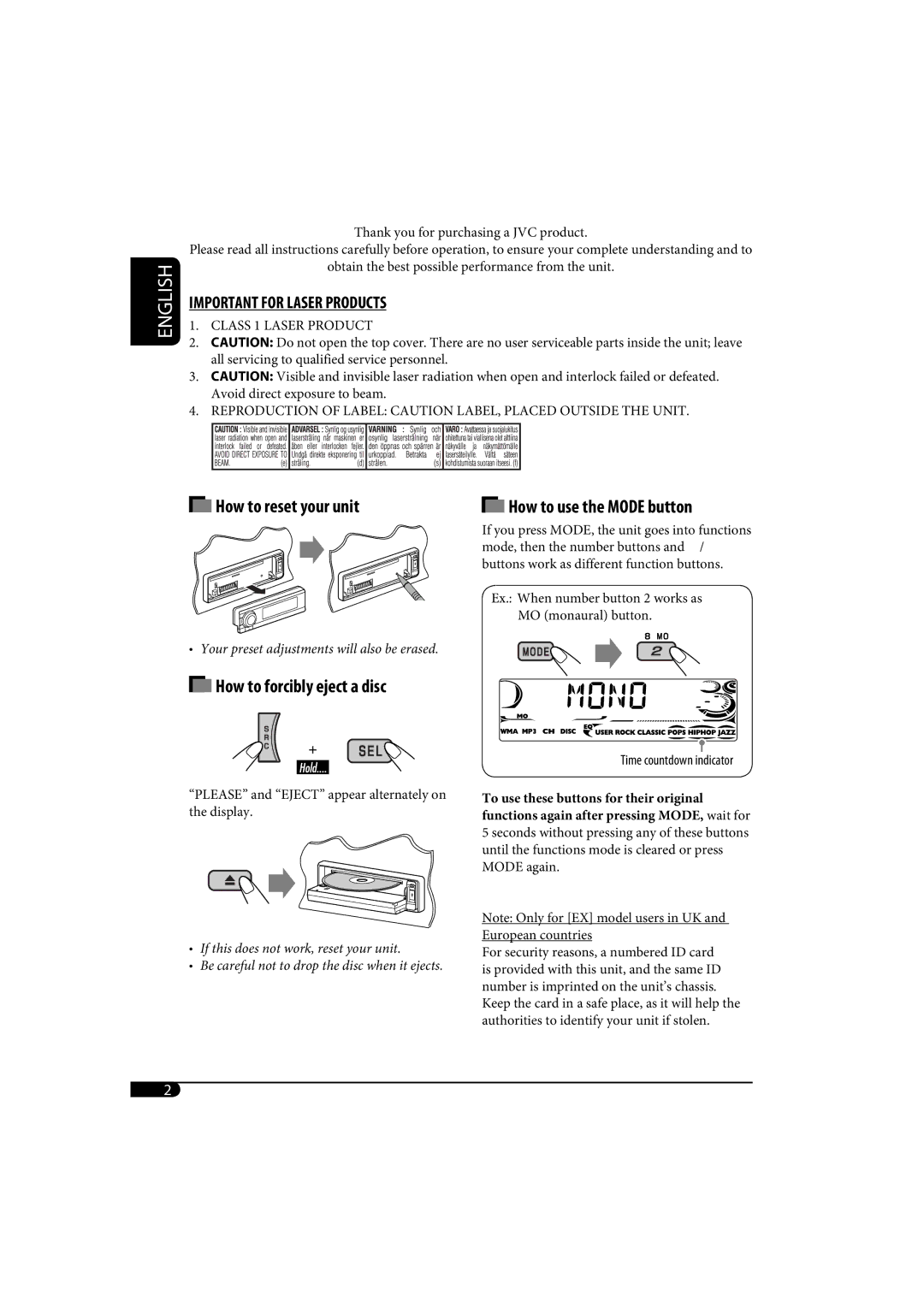 JVC KD-AR770, KD-G720 manual English 