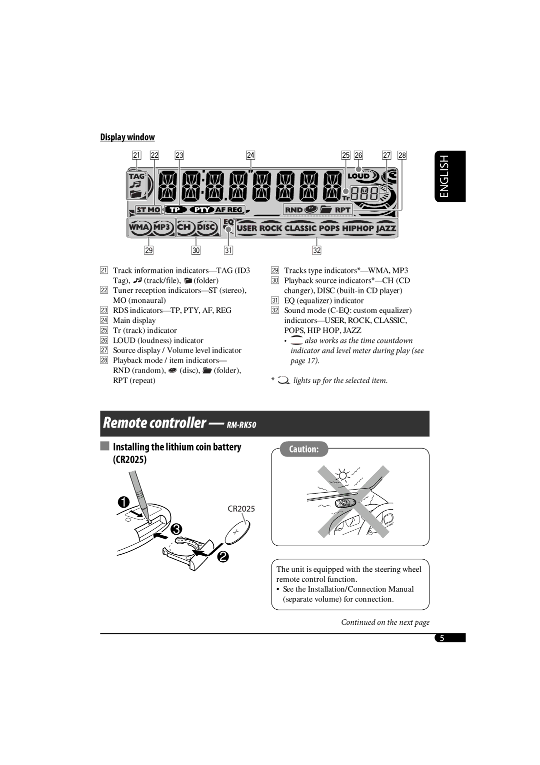 JVC KD-G720, KD-AR770 manual Remote controller RM-RK50 