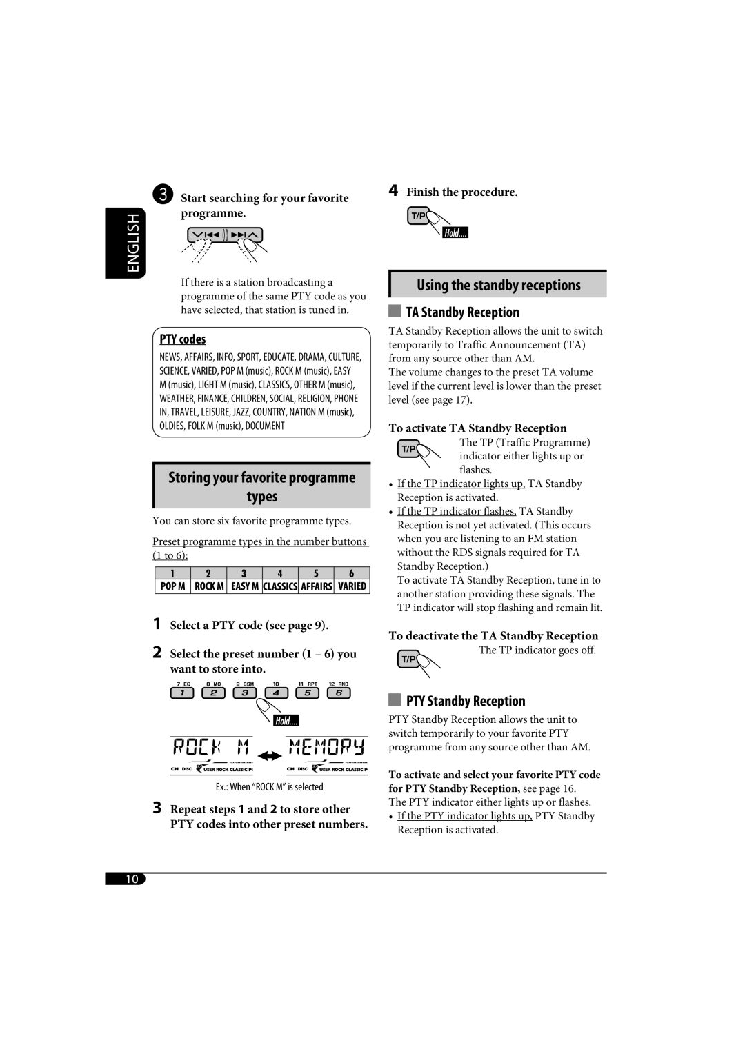 JVC KD-AR770, KD-G720 manual Types, Using the standby receptions, TA Standby Reception, PTY Standby Reception 