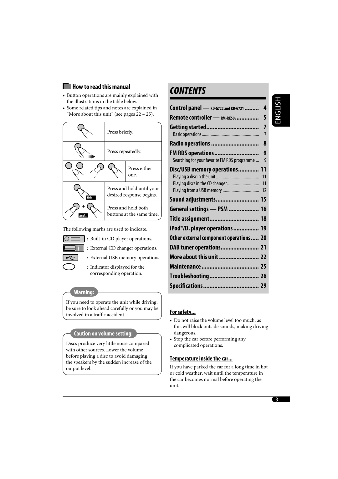 JVC KD-G720, KD-AR770 manual Contents 