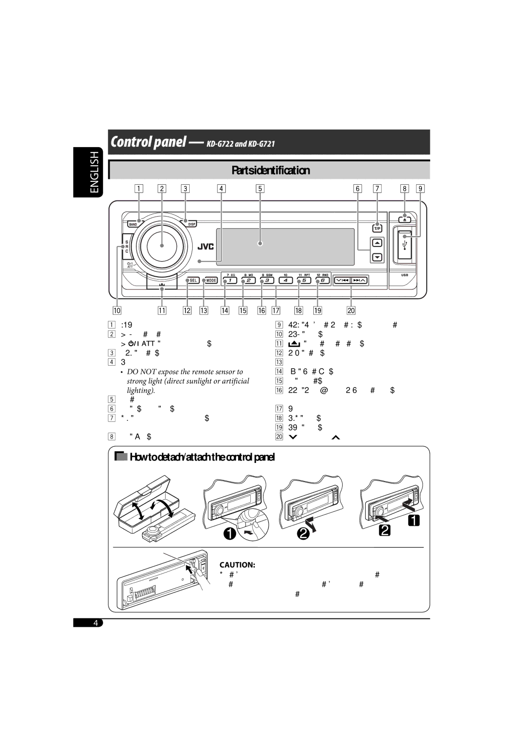 JVC KD-AR770, KD-G720 manual Parts identification 