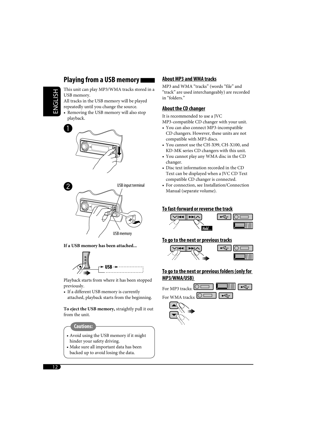 JVC KD-AR770, KD-G720 manual Playing from a USB memory 