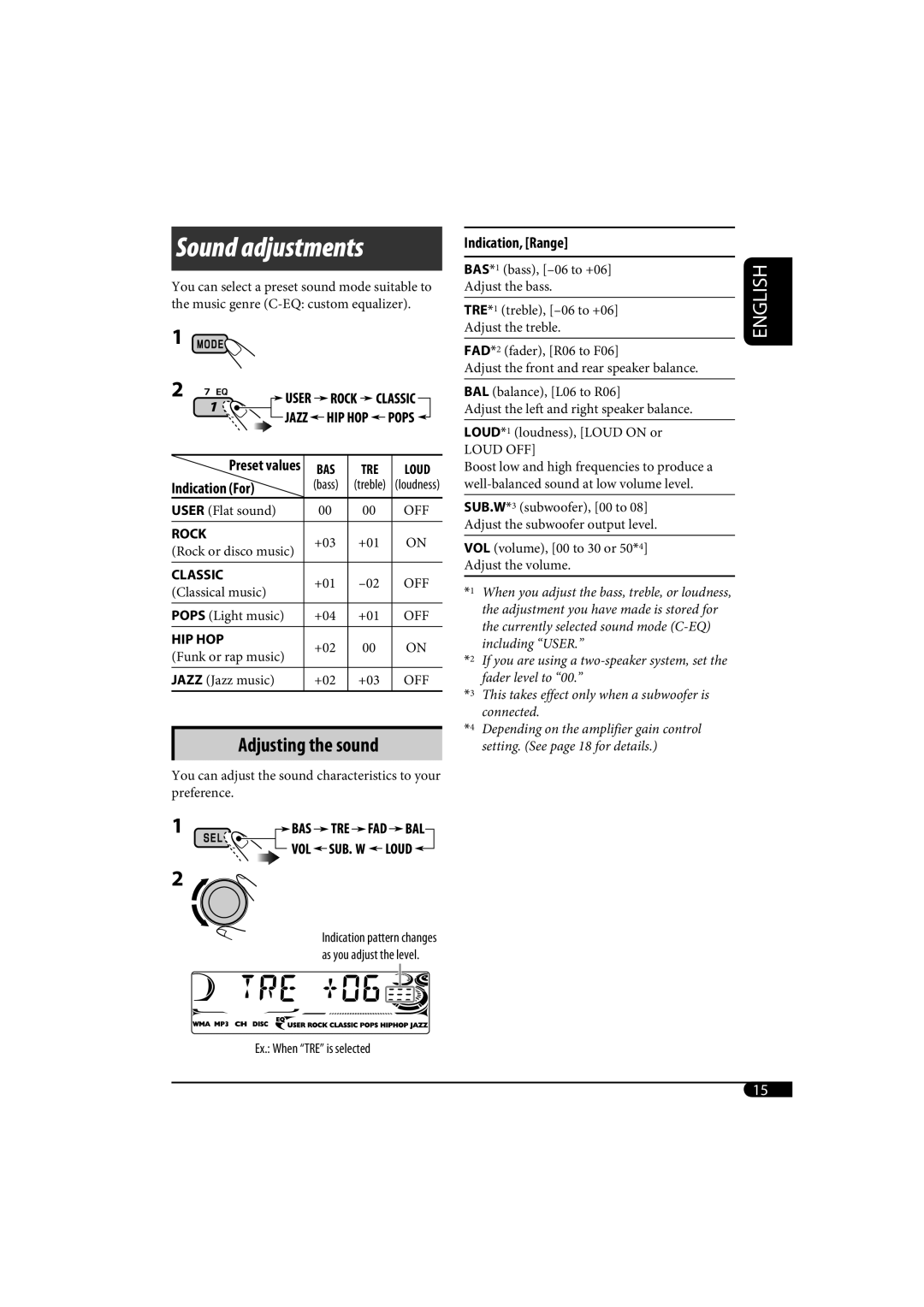 JVC KD-G720, KD-AR770 manual Sound adjustments 