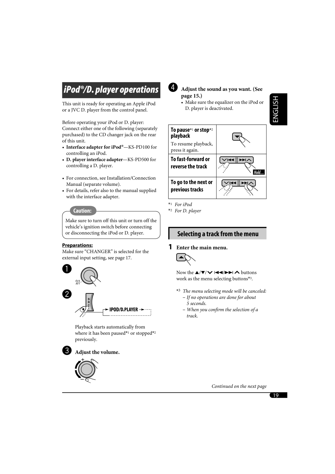 JVC KD-G720, KD-AR770 manual IPod/D. player operations 