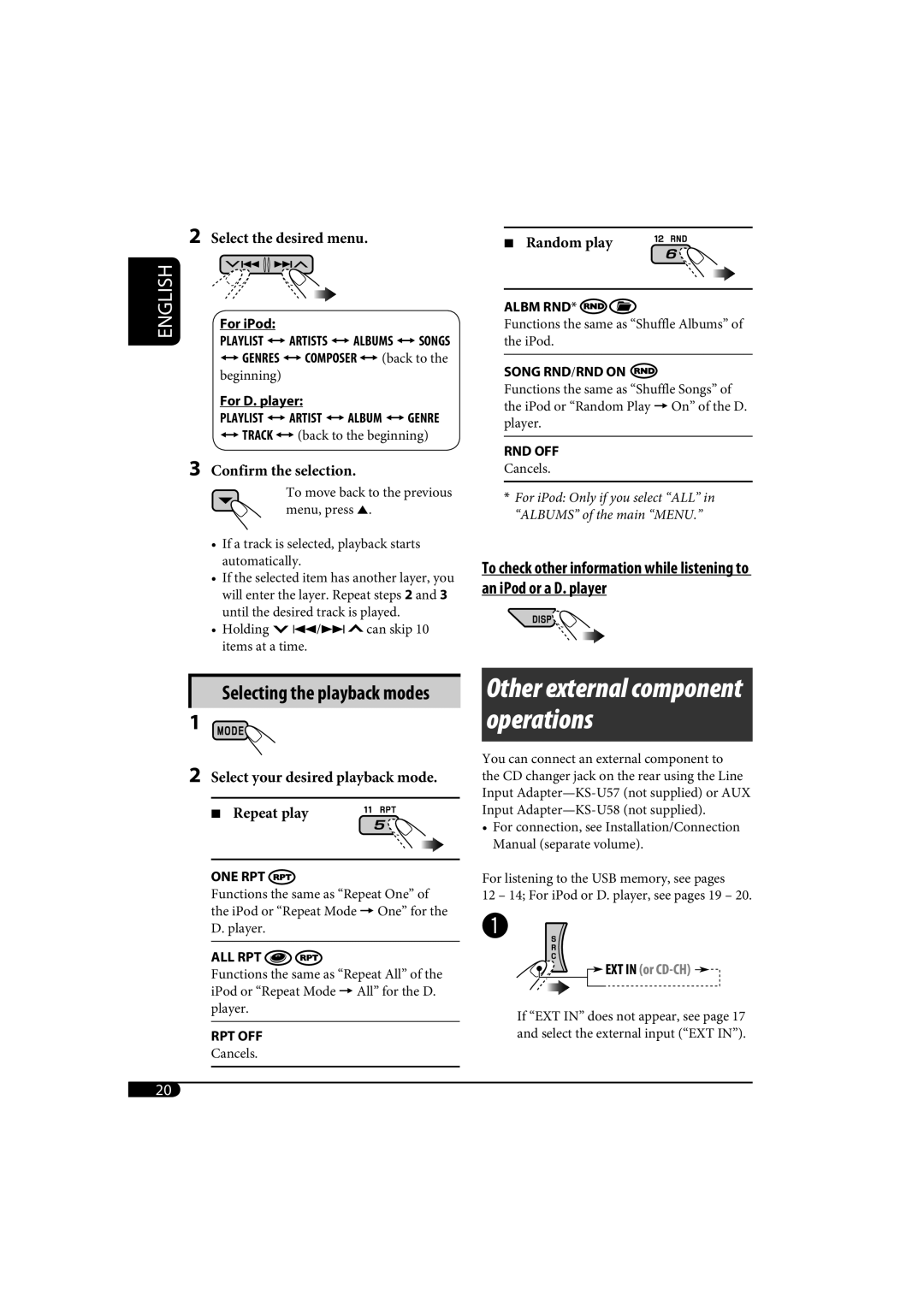 JVC KD-AR770, KD-G720 manual Other external component operations 