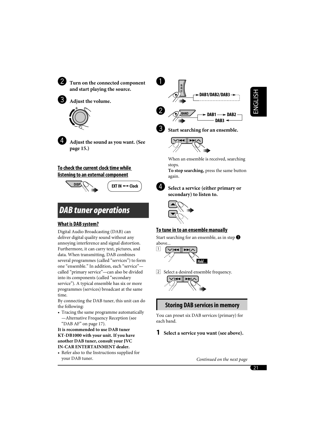 JVC KD-G720, KD-AR770 manual DAB tuner operations 