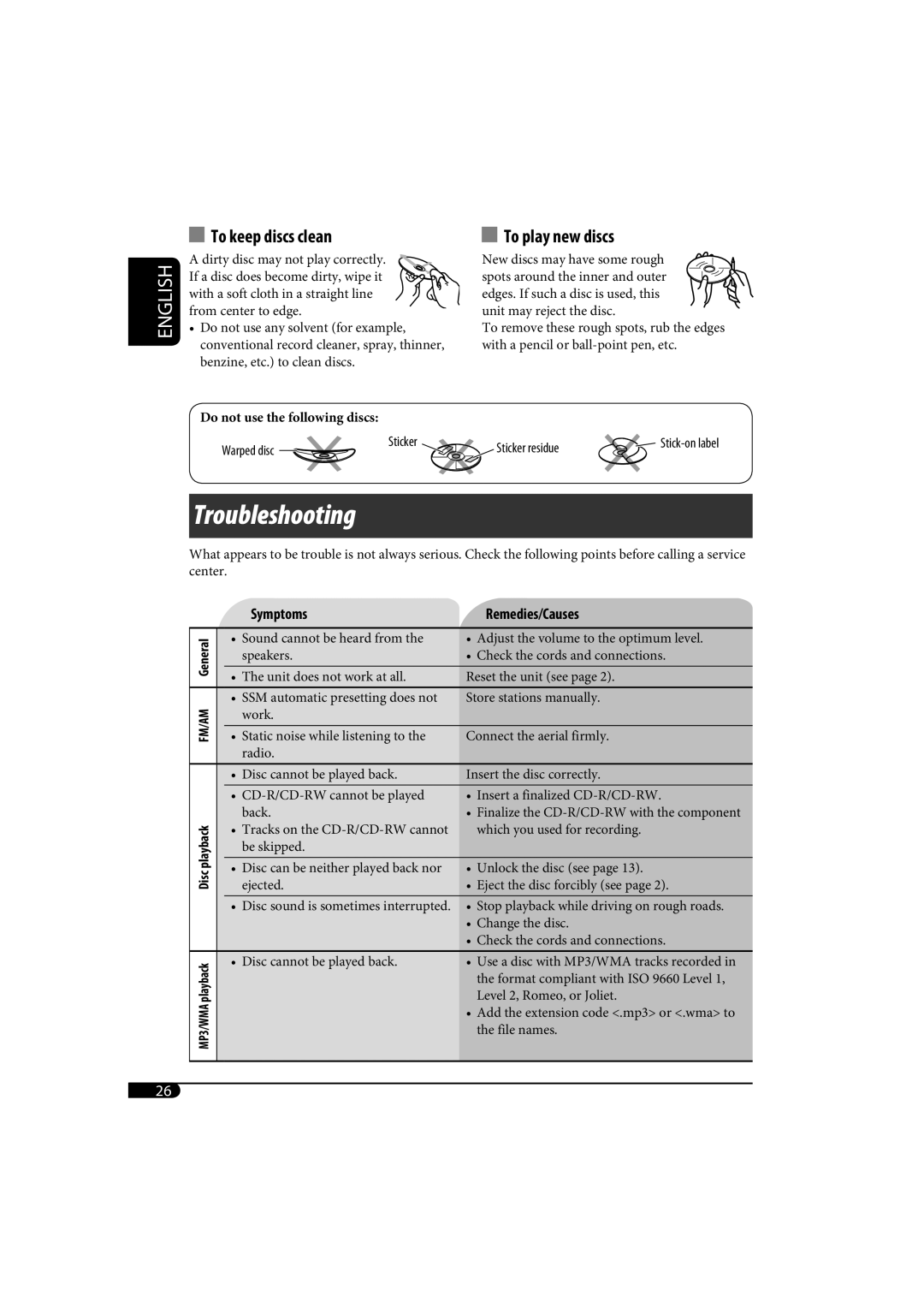 JVC KD-AR770, KD-G720 manual Troubleshooting 