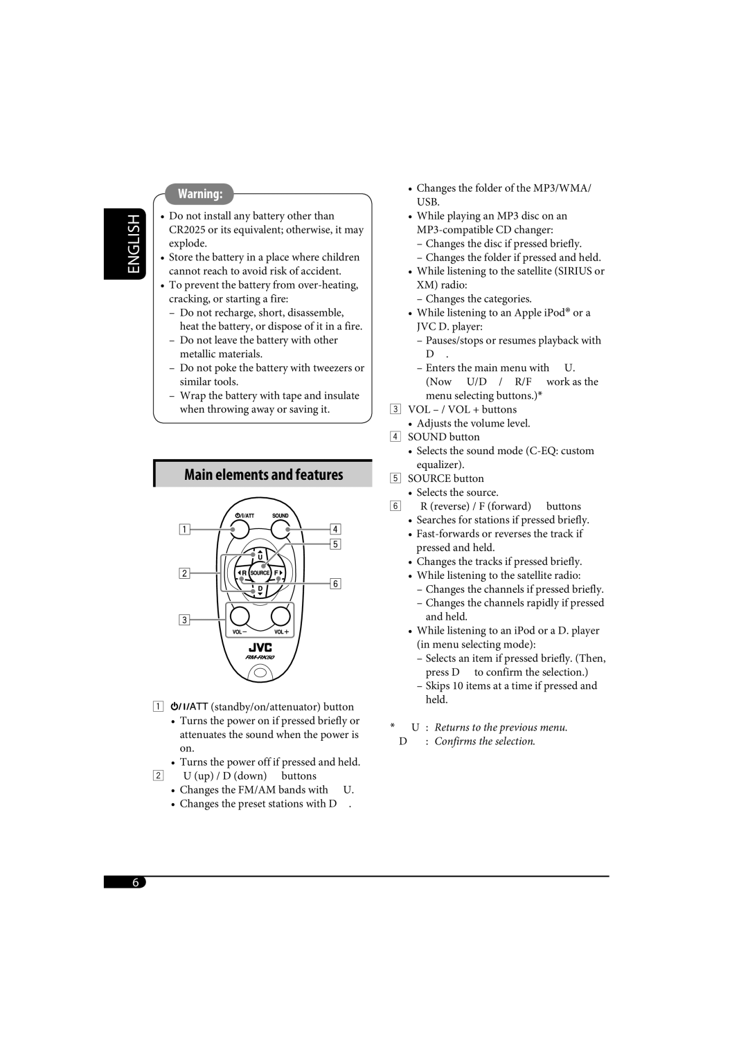 JVC KD-AR770, KD-G720 manual Returns to the previous menu ∞ Confirms the selection 