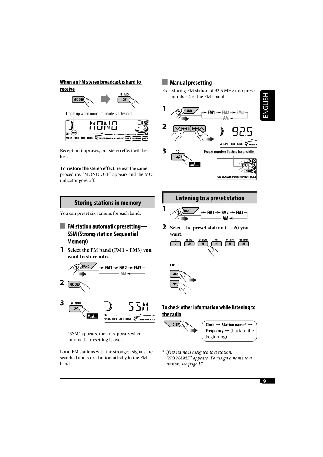 JVC KD-G720, KD-AR770 manual Listening to a preset station, To check other information while listening to the radio 