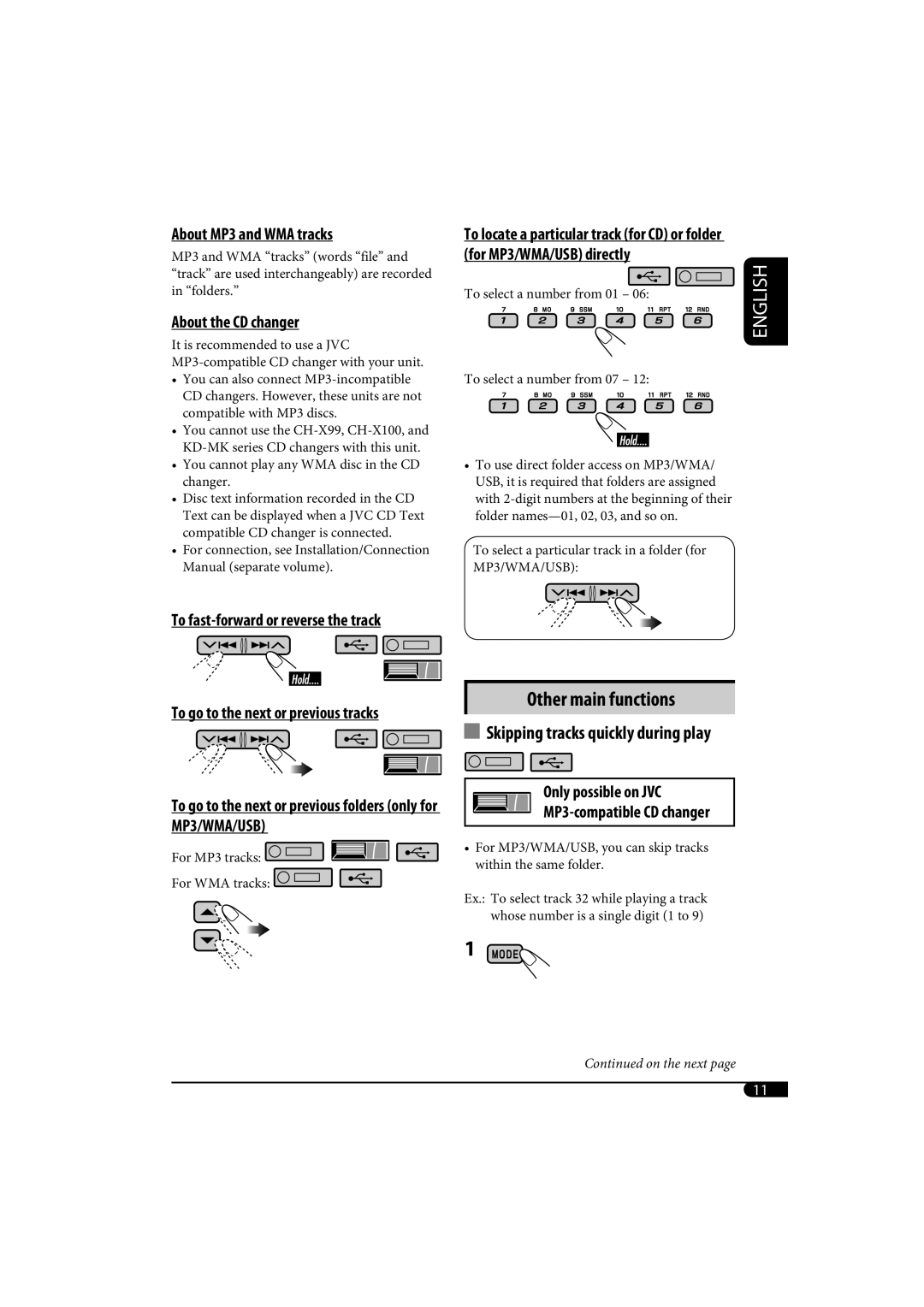 JVC KD-G720, KD-AR770 manual To fast-forward or reverse the track, To go to the next or previous tracks 