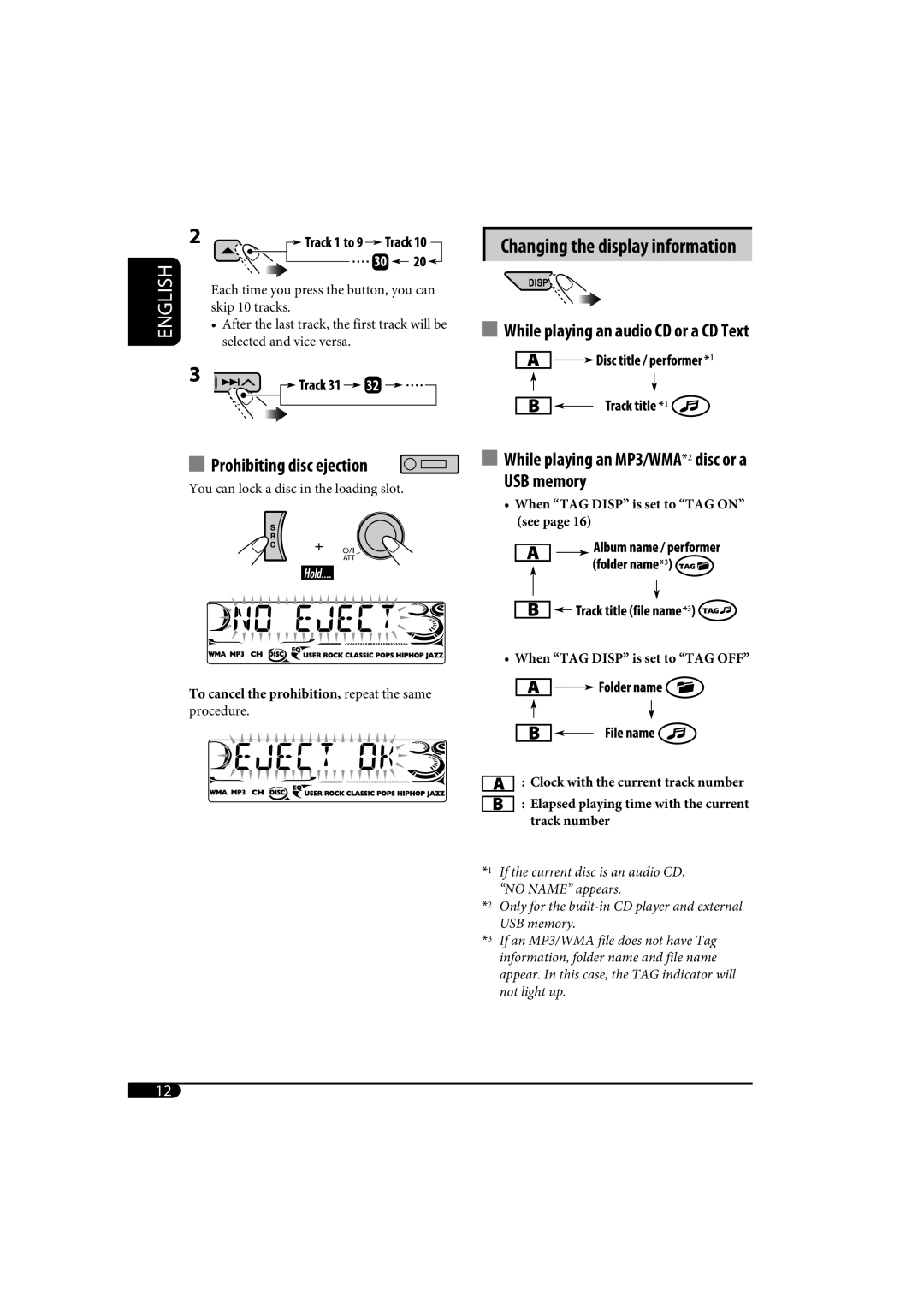 JVC KD-AR770, KD-G720 manual Prohibiting disc ejection, While playing an MP3/WMA*2 disc or a 