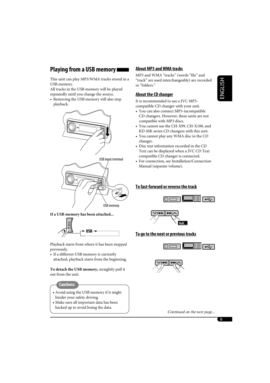 JVC KD-G720, KD-AR770 manual Playing from a USB memory 