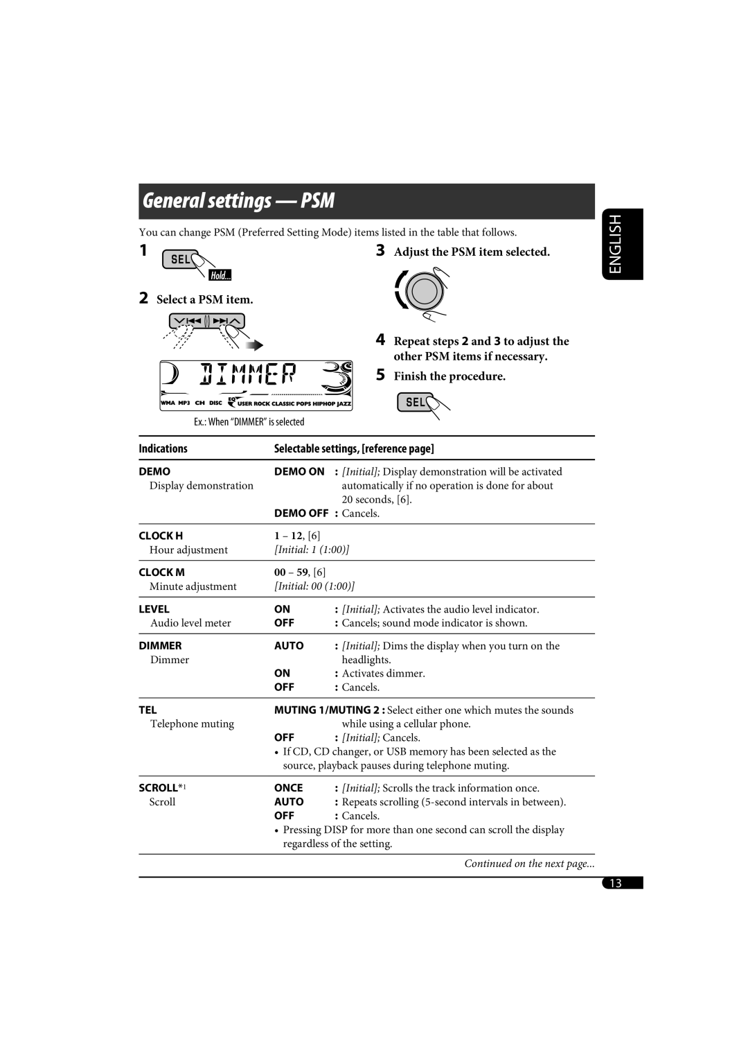 JVC KD-G720, KD-AR770 manual General settings PSM 