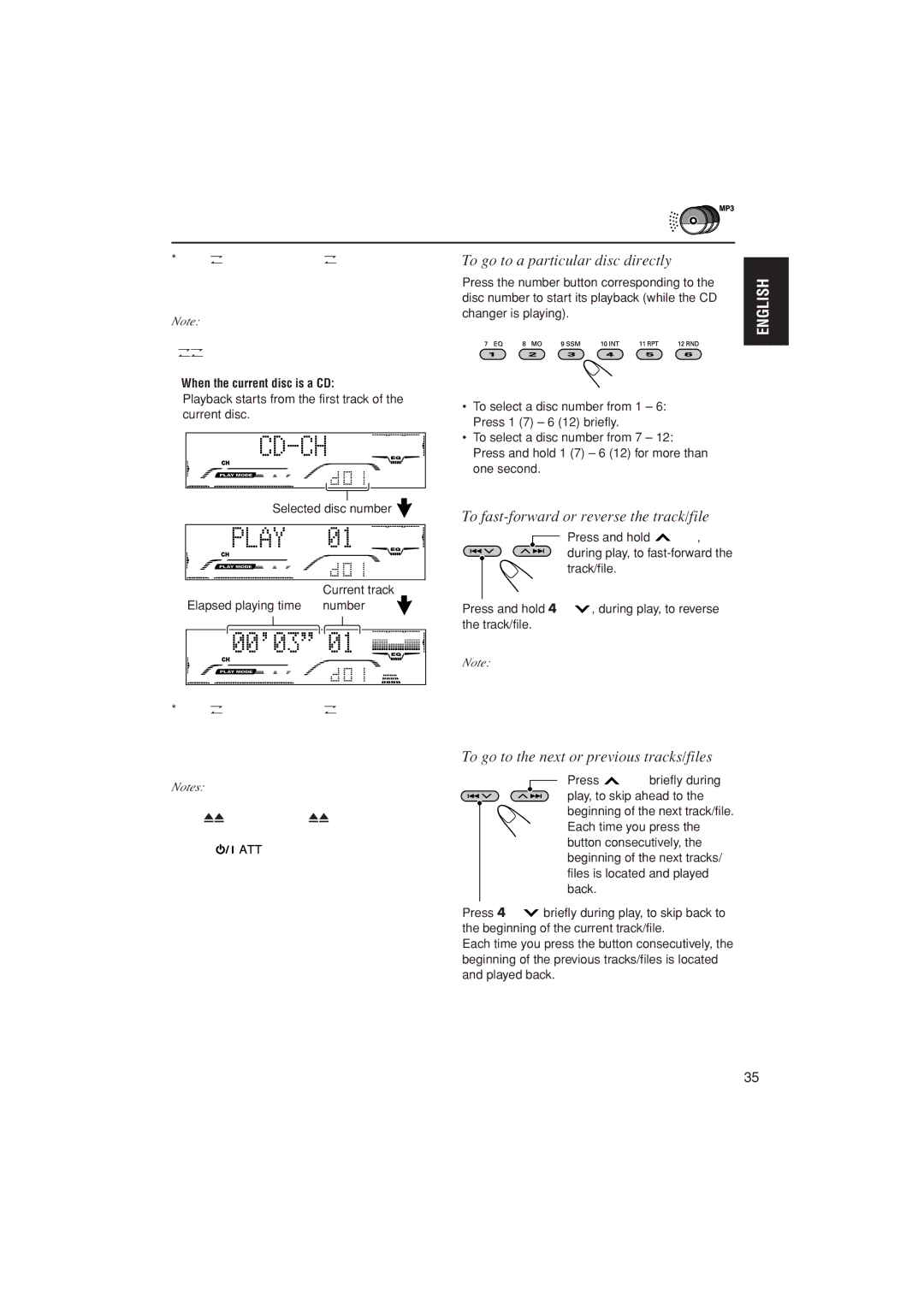 JVC KD-G800, KD-AR800, KD-G700 manual To go to a particular disc directly, To fast-forward or reverse the track/file 