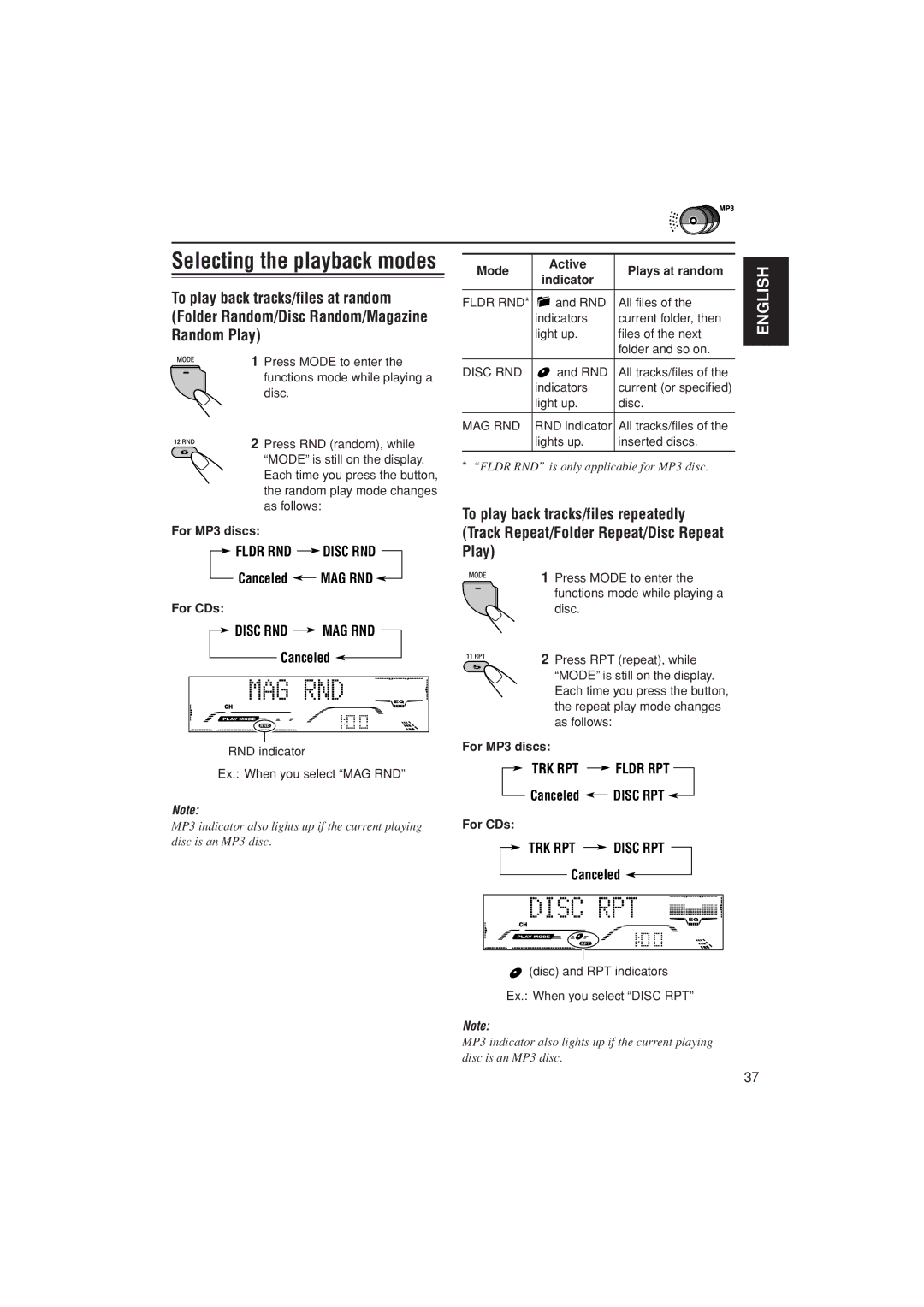 JVC KD-G700, KD-AR800, KD-G800 manual For MP3 discs, For CDs 