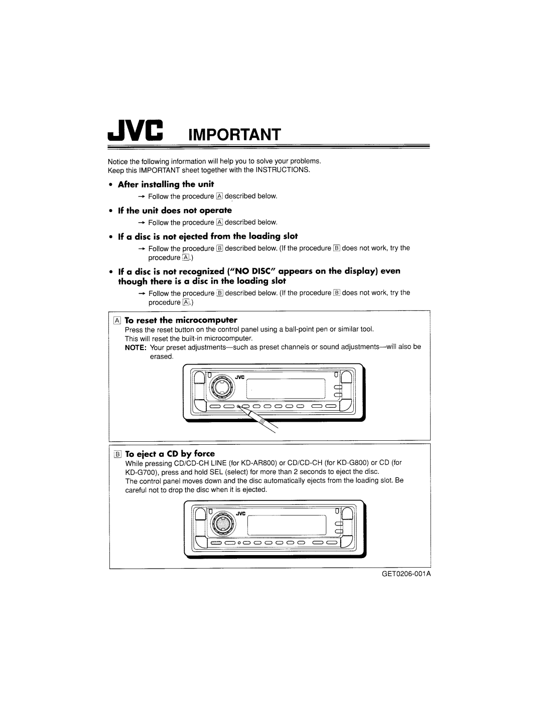 JVC KD-G800, KD-AR800, KD-G700 manual 