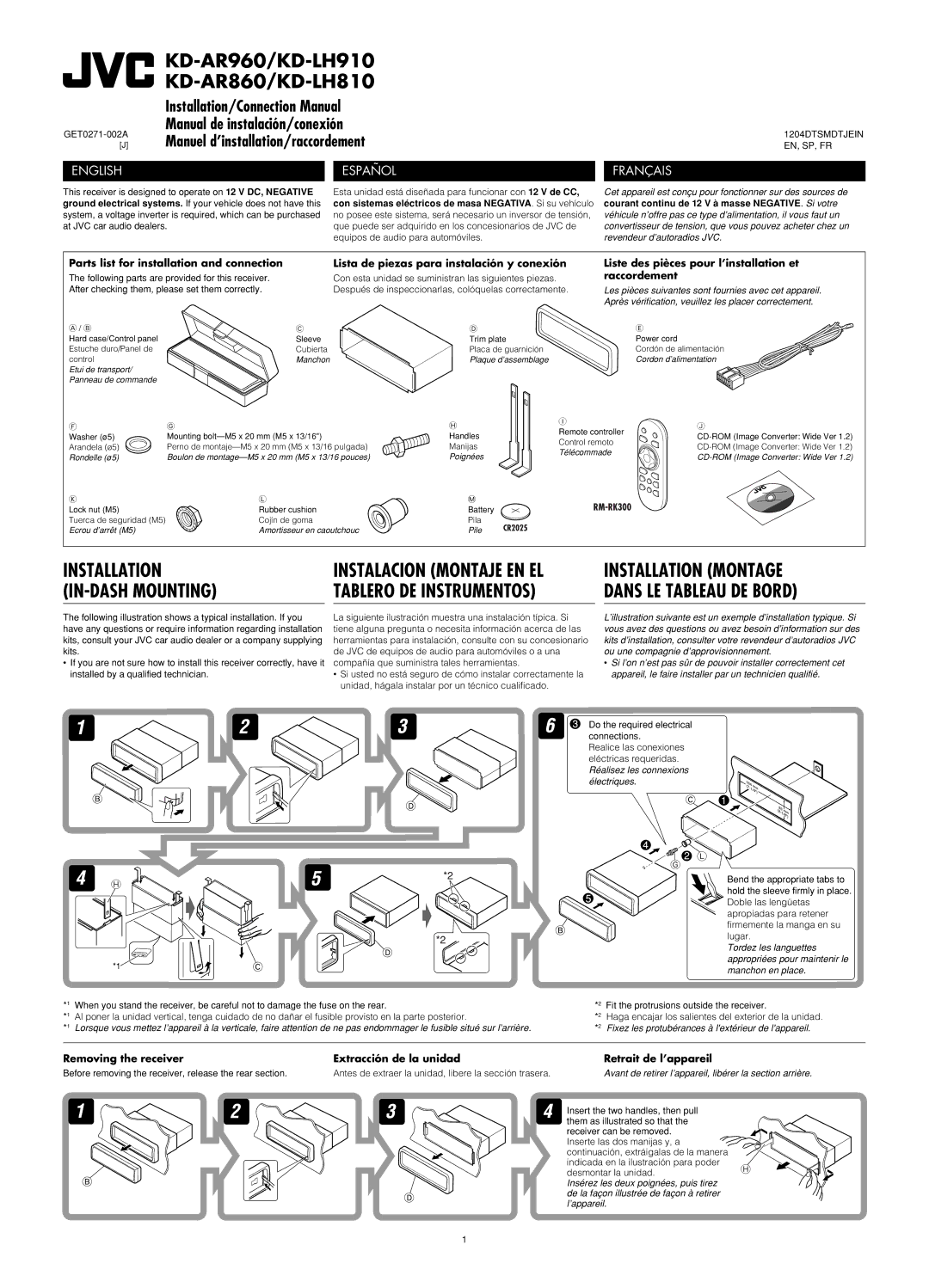 JVC KD-LH810, KD-AR860 Installation/Connection Manual, Manual de instalación/conexión, Manuel d’installation/raccordement 