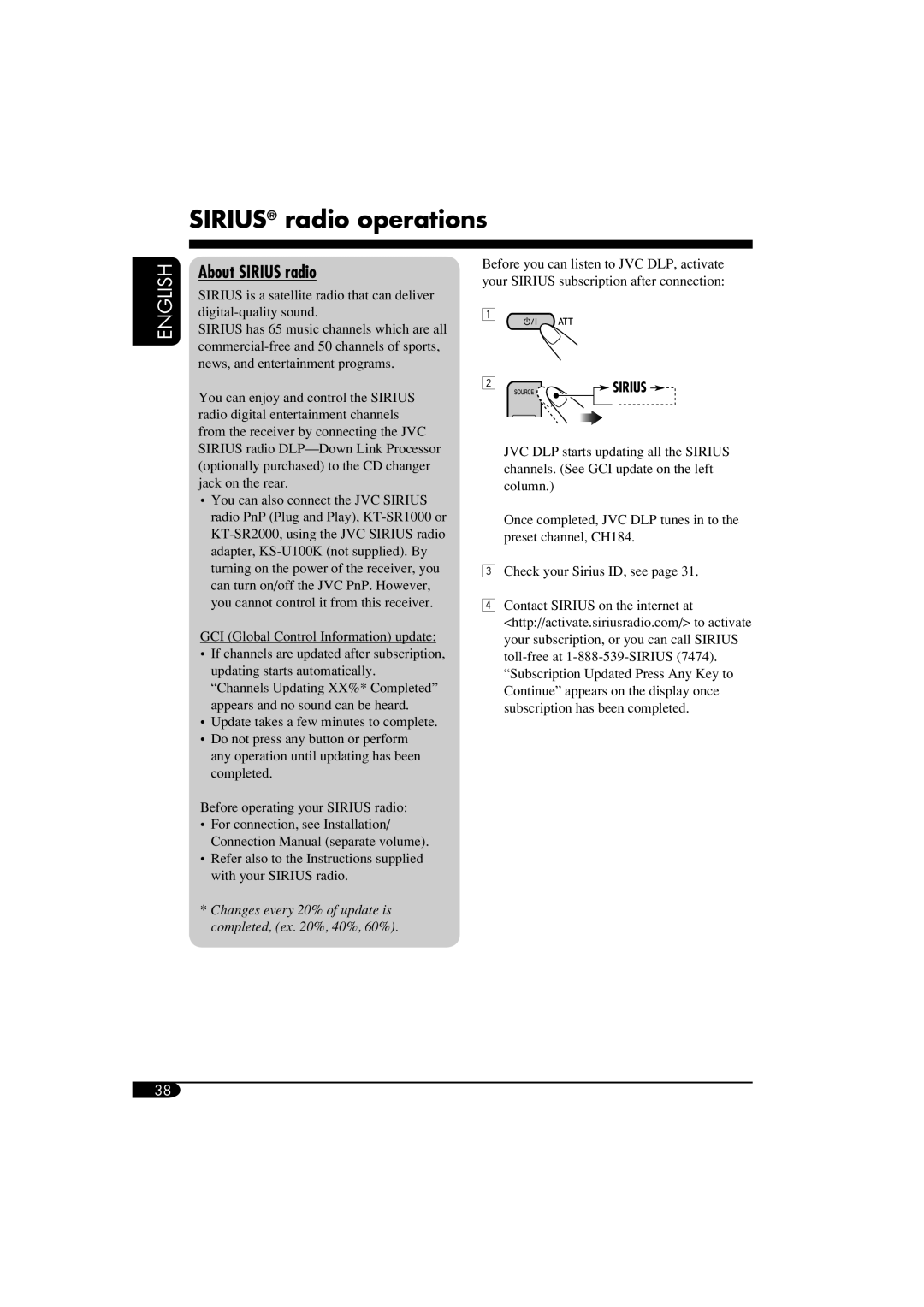 JVC KD-AR860, KD-LH810 manual SIRIUS radio operations, About SIRIUS radio, English 