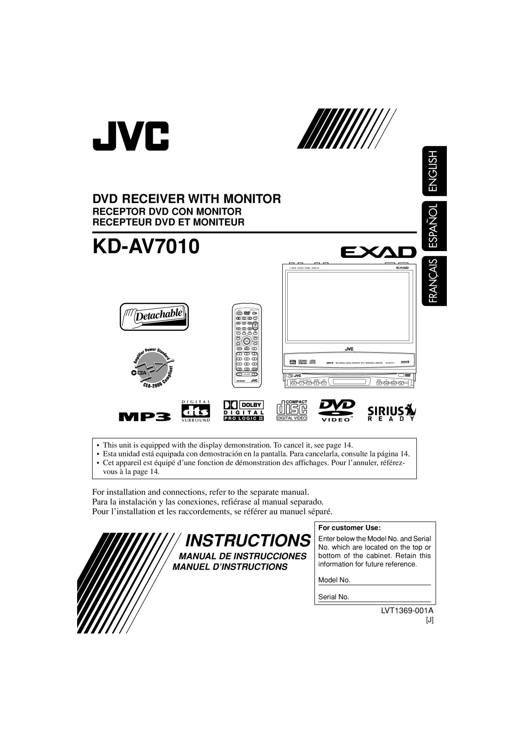 JVC KD-AV7010 manual 