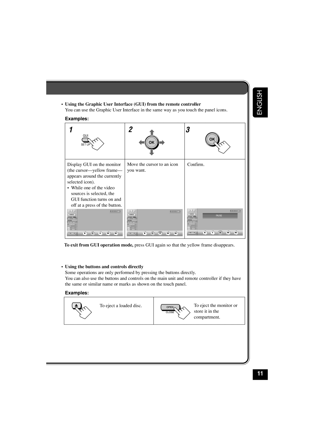 JVC KD-AV7010 manual Examples, Using the buttons and controls directly 