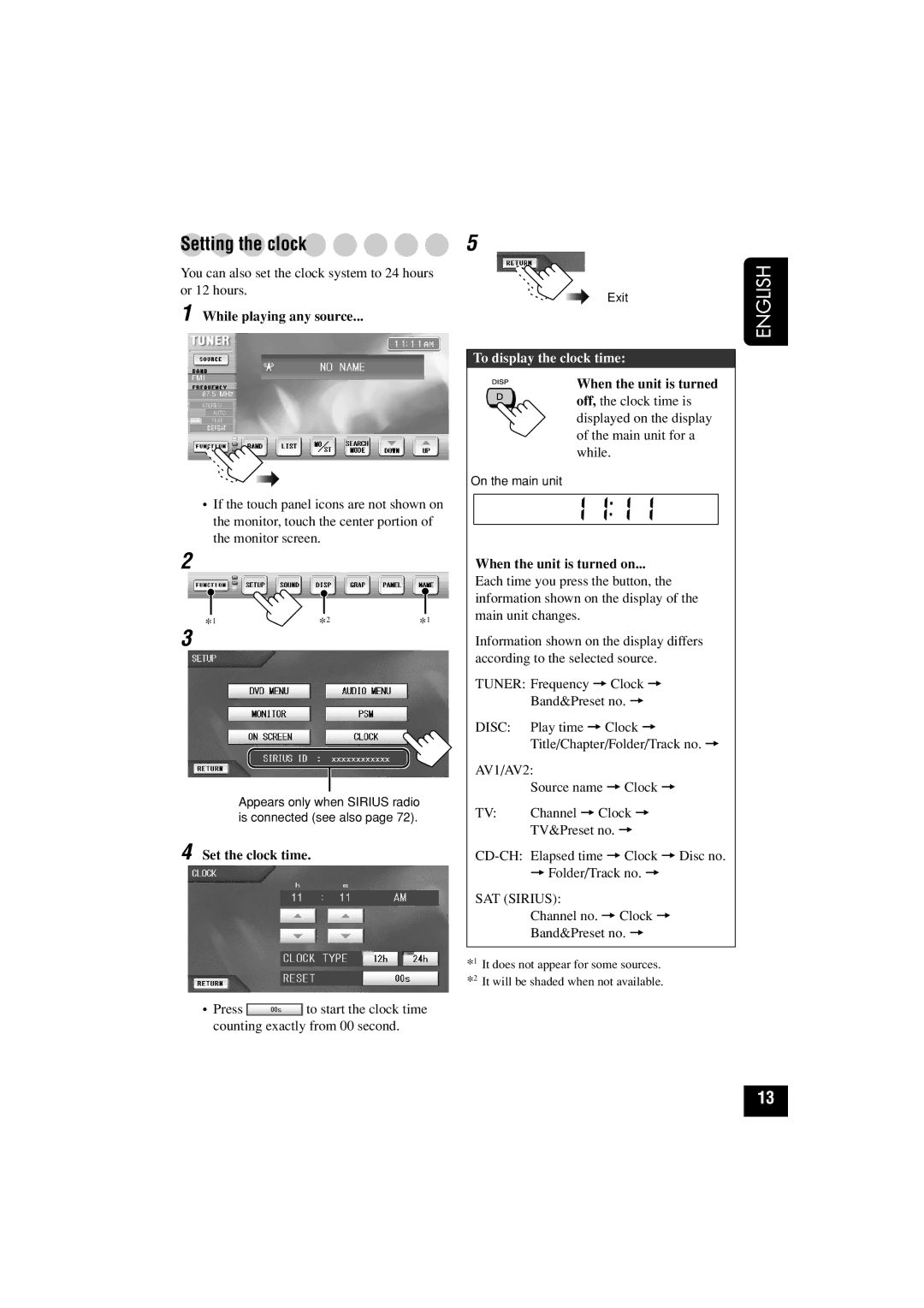 JVC KD-AV7010 manual Setting the clock, While playing any source, Set the clock time, When the unit is turned on 