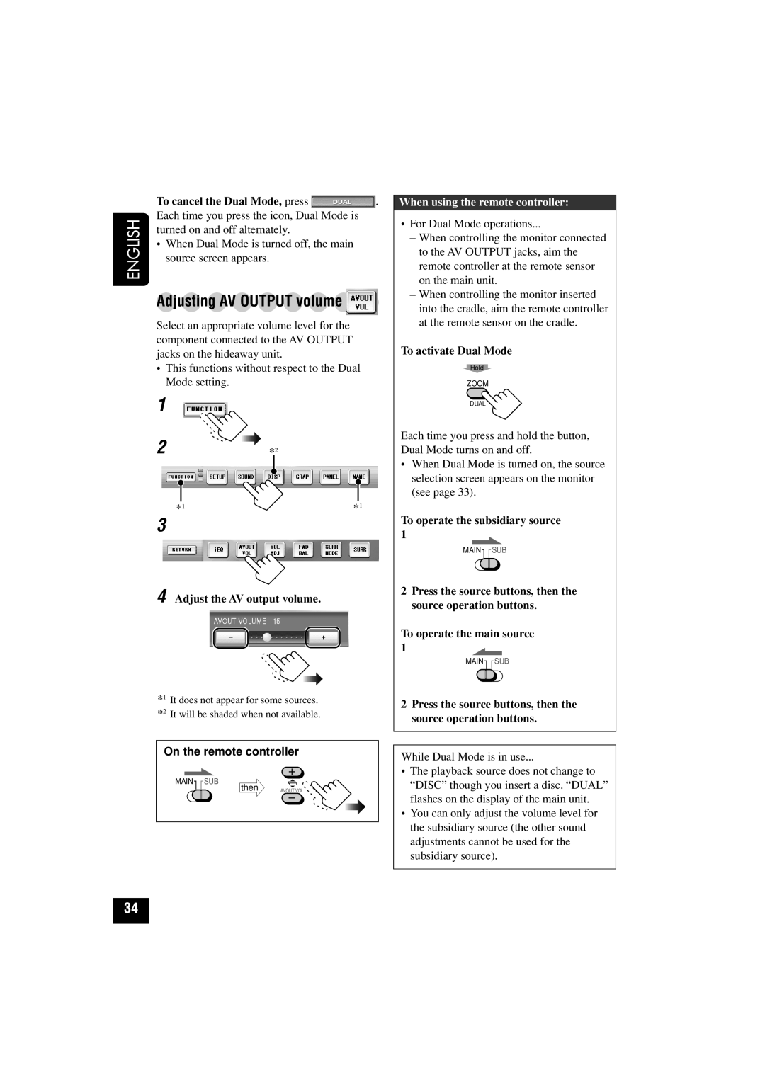 JVC KD-AV7010 manual To cancel the Dual Mode, press, Adjust the AV output volume, To activate Dual Mode 