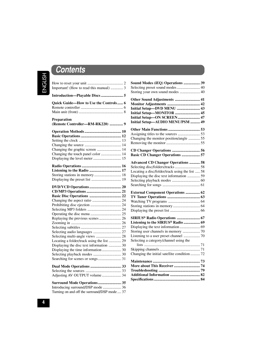 JVC KD-AV7010 manual Contents 