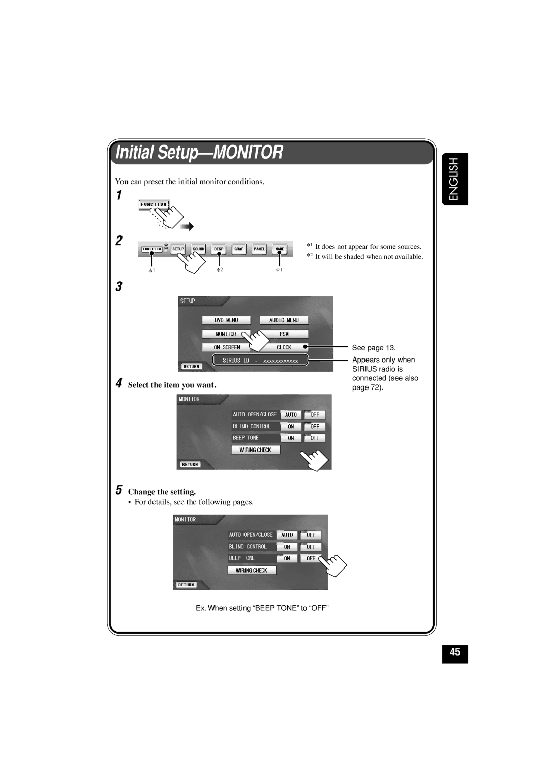 JVC KD-AV7010 manual Initial Setup-MONITOR 