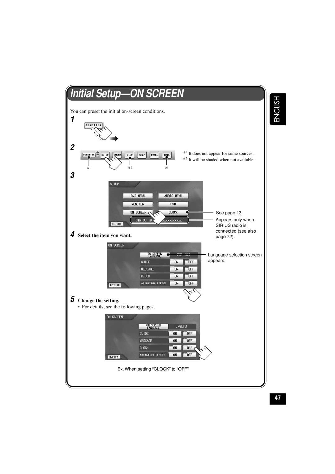 JVC KD-AV7010 manual Initial Setup-ON Screen, Select the item you want Change the setting 