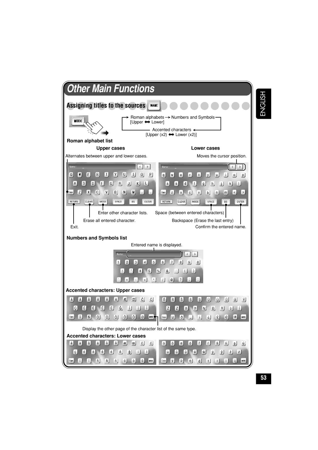 JVC KD-AV7010 manual Other Main Functions, Assigning titles to the sources 