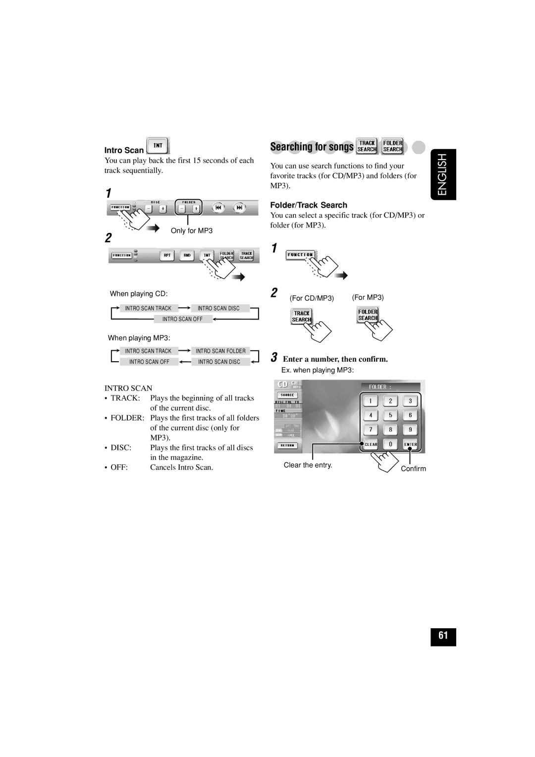 JVC KD-AV7010 manual Searching for songs, Folder/Track Search 