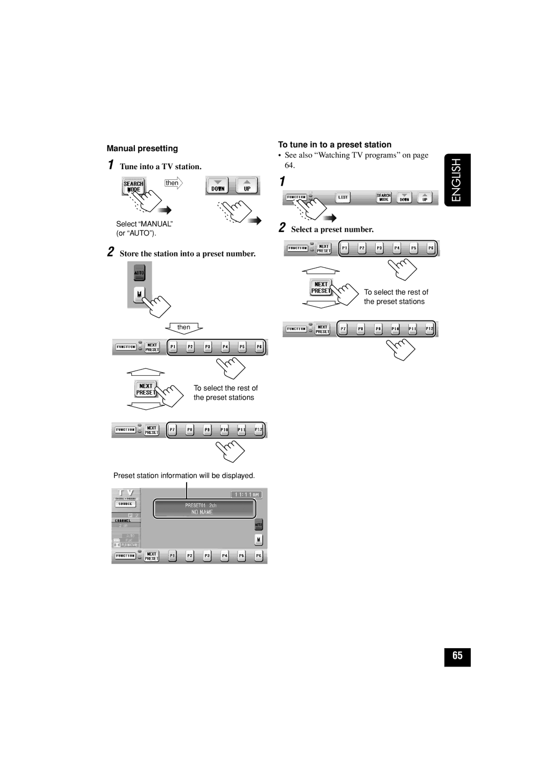 JVC KD-AV7010 manual Tune into a TV station, Select a preset number 