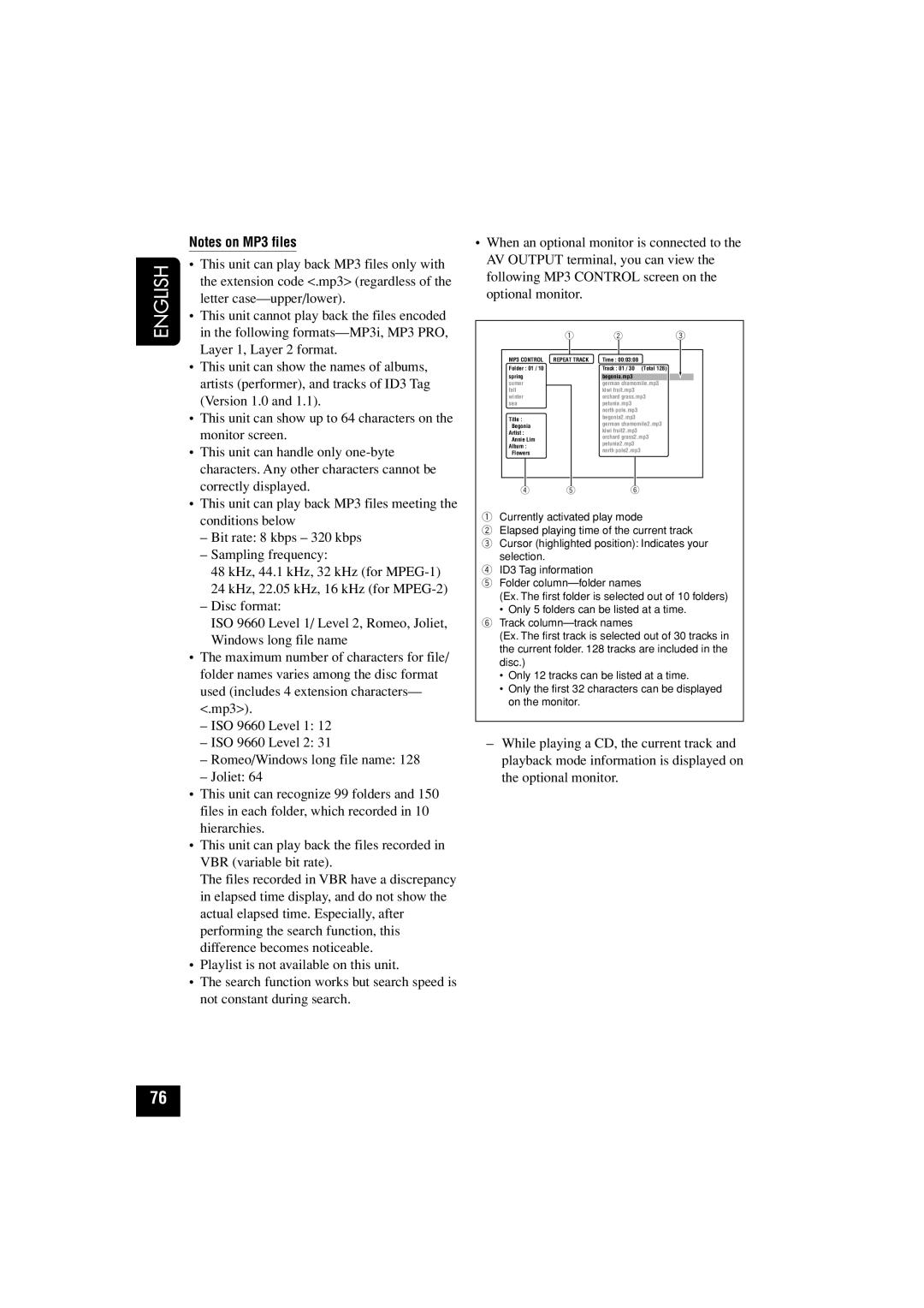 JVC KD-AV7010 manual MP3 Control 